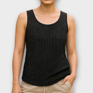 Guess sheer beaded sequined black tank top Size M